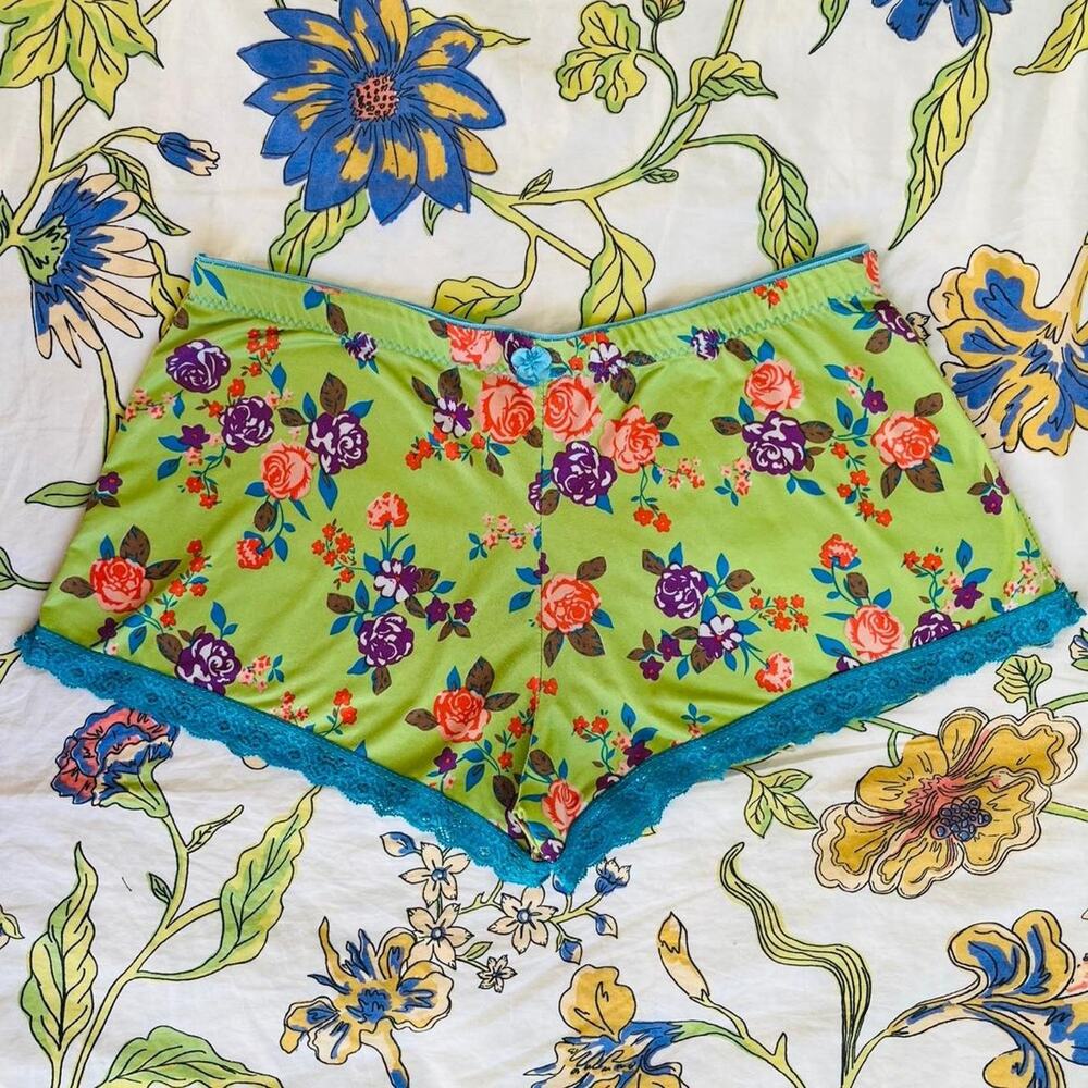 Green floral shorts with